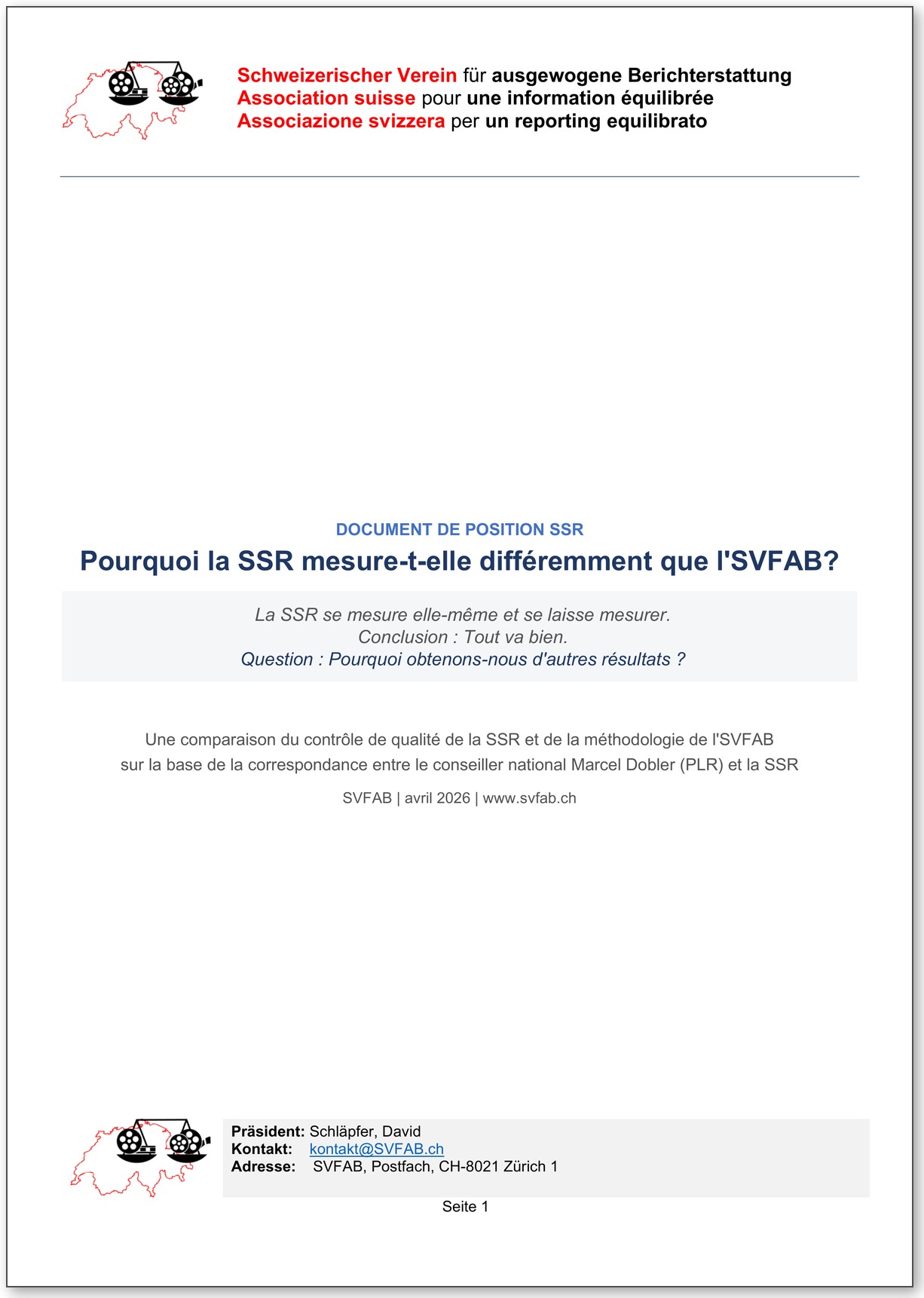 Document de position : Pourquoi la SSR mesure-t-elle différemment ?