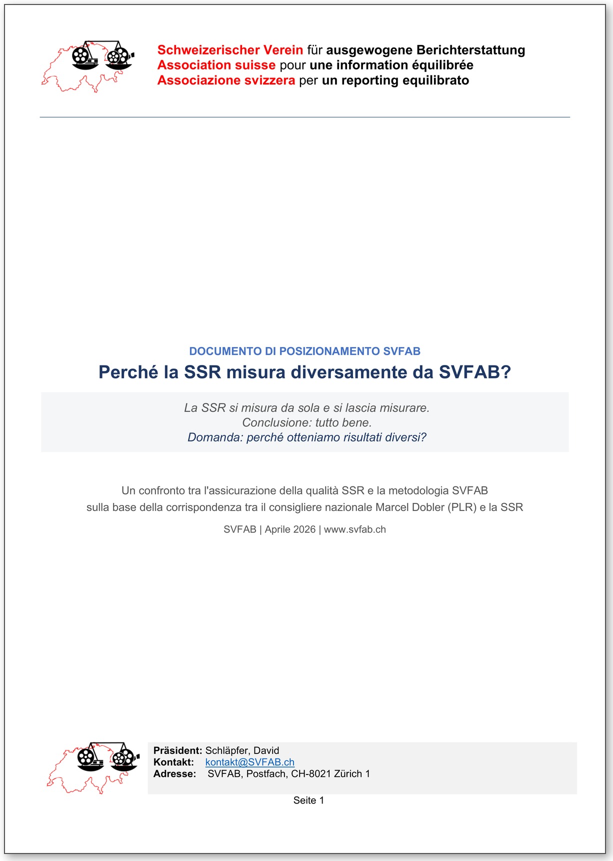 Documento di posizione: Perché la SSR misura diversamente?